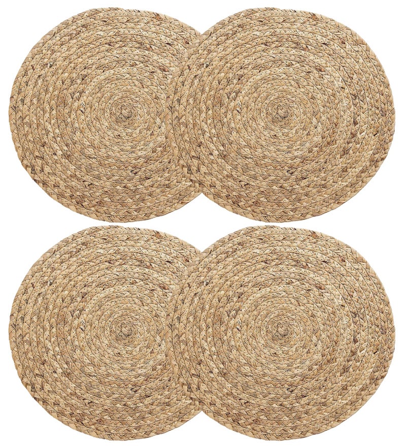 WENFOME 4 Pieces Round Woven Placemats, 13.8 inch Plate Chargers Natural Wicker Placemats Water Hyacinth Straw Braided Tablemats Rattan Tablemats Rustic Weave Placemats for Table Decoration - Image 1